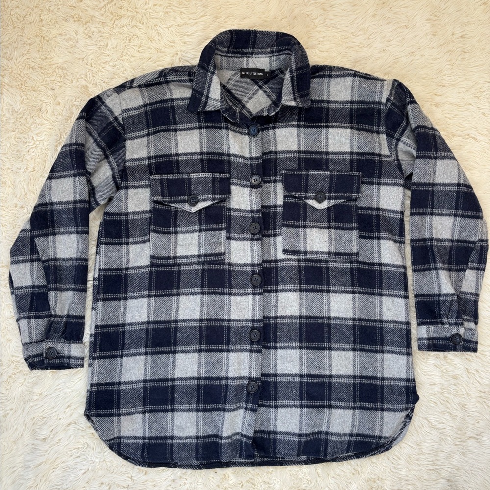 PrettyLittleThing Navy and White Checkered Jacket